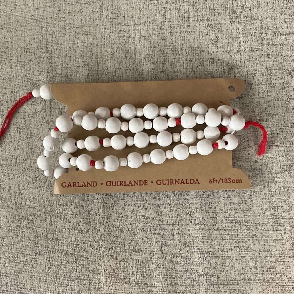 Crate & Barrel White and Red Beaded Garland